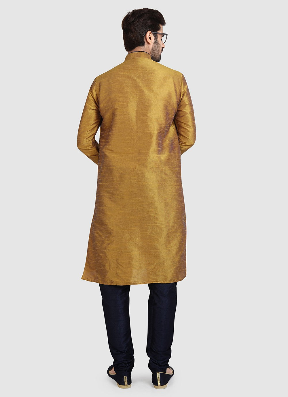 Plain Art Silk Mustard Kurta Pyjama - M3422