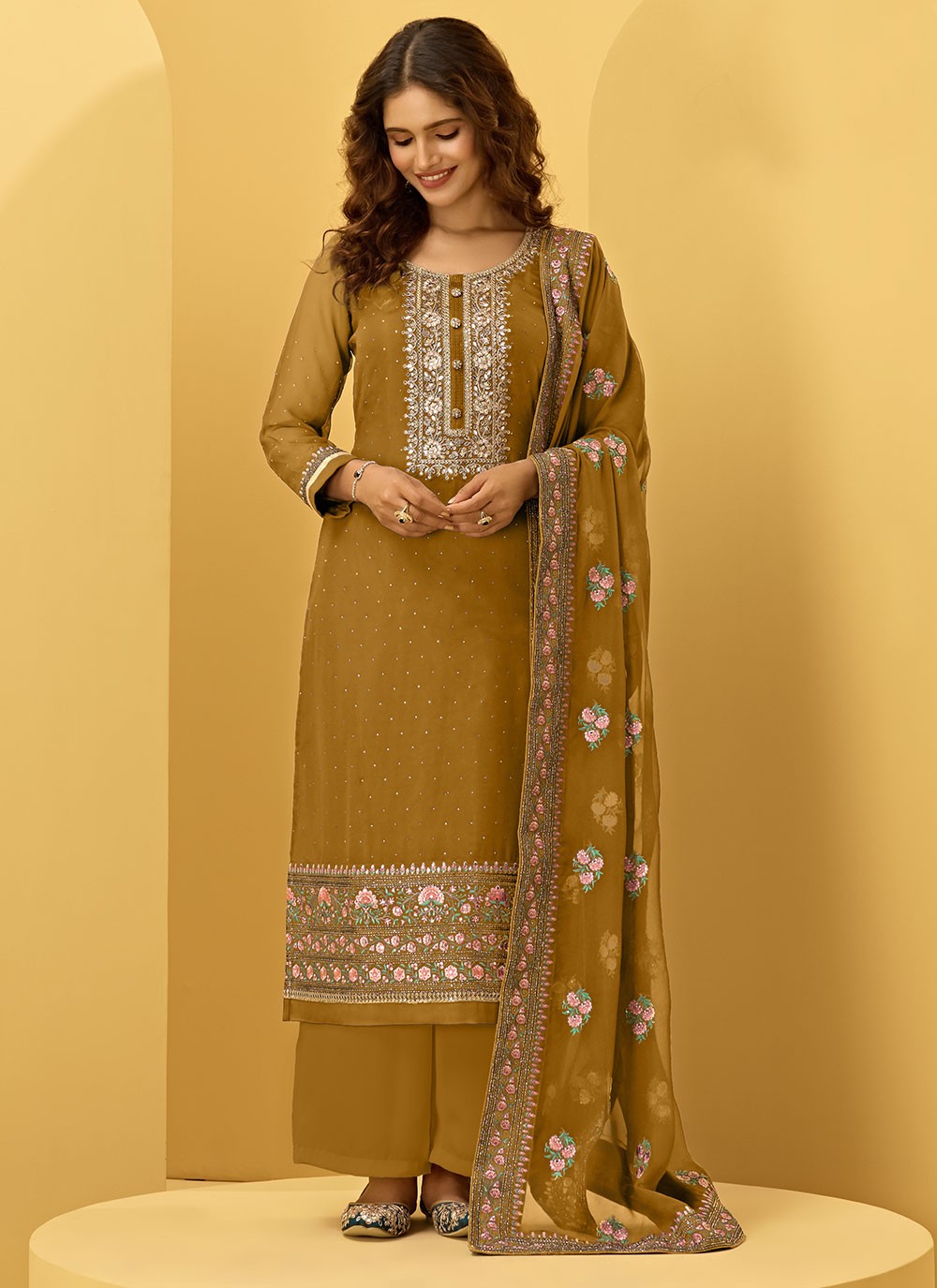 Faux Georgette Palazzo Suit - T234
