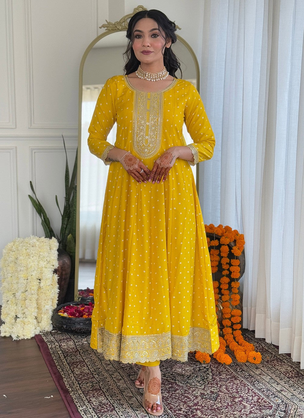 Embroidered Silk Blend Mustard Salwar Suit T6048