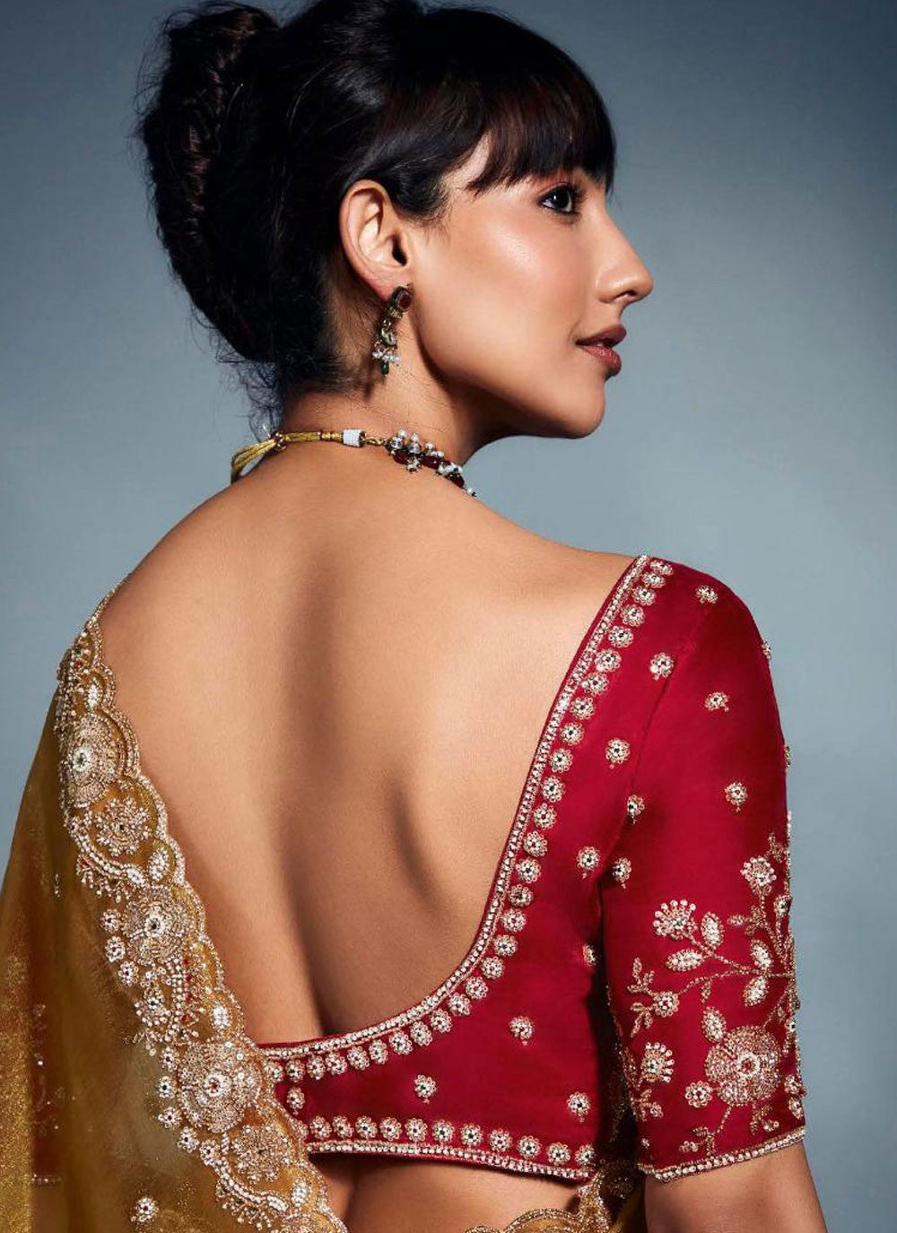 Mustard Fancy Fabric Classic Saree Cut Work, Cutdana, Sequins, Zari S19063