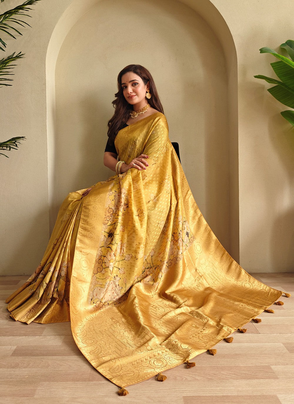 Mustard Georgette Trendy Saree Weaving Zari S17309