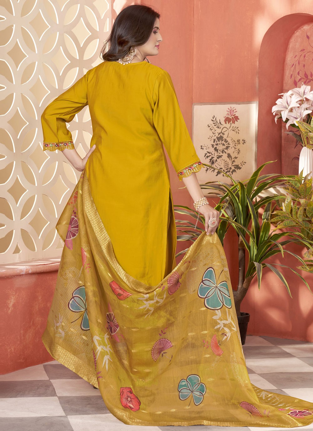 Salwar Suit Embroidered Mustard Silk T5124
