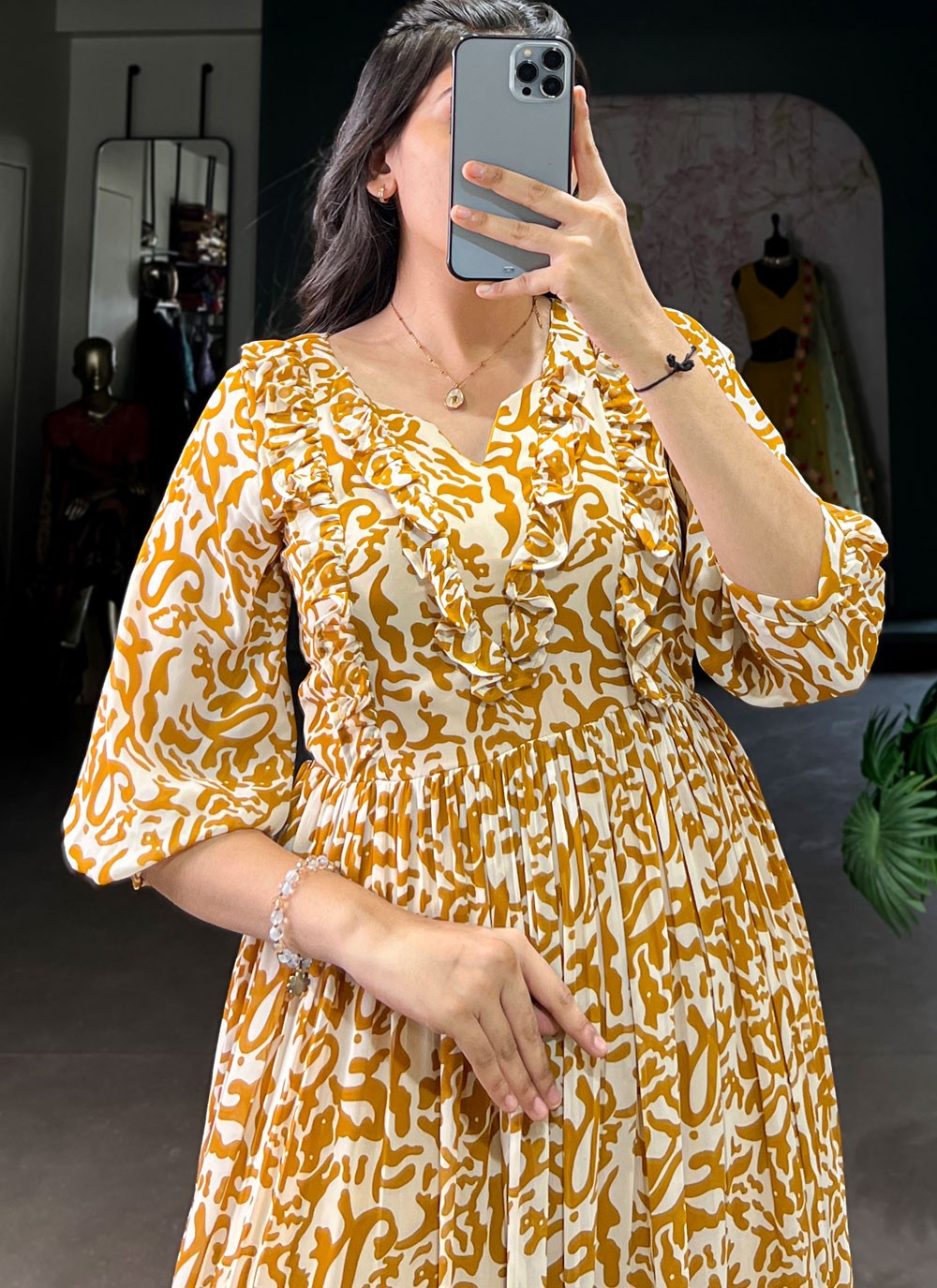 Printed Georgette Mustard Gown G19854