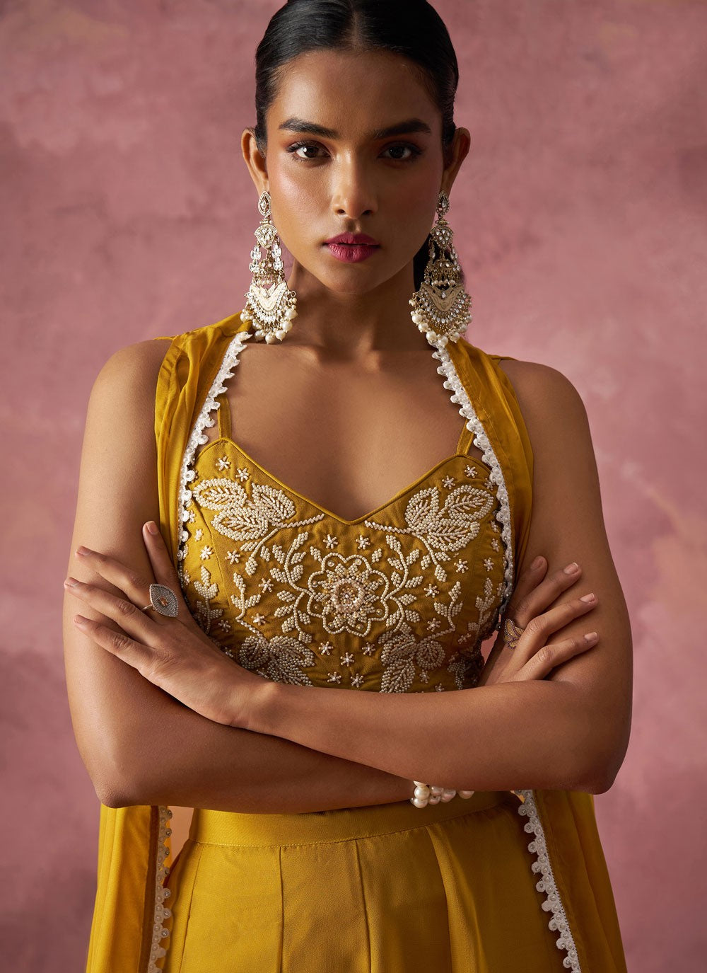Salwar Suit Embroidered Mustard Organza T5458