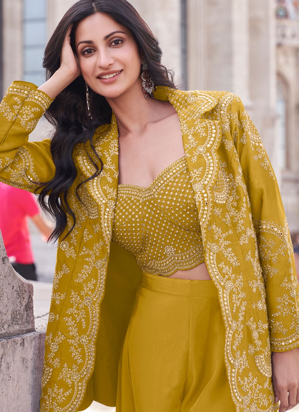 Salwar Suit Embroidered Mustard Silk T5367