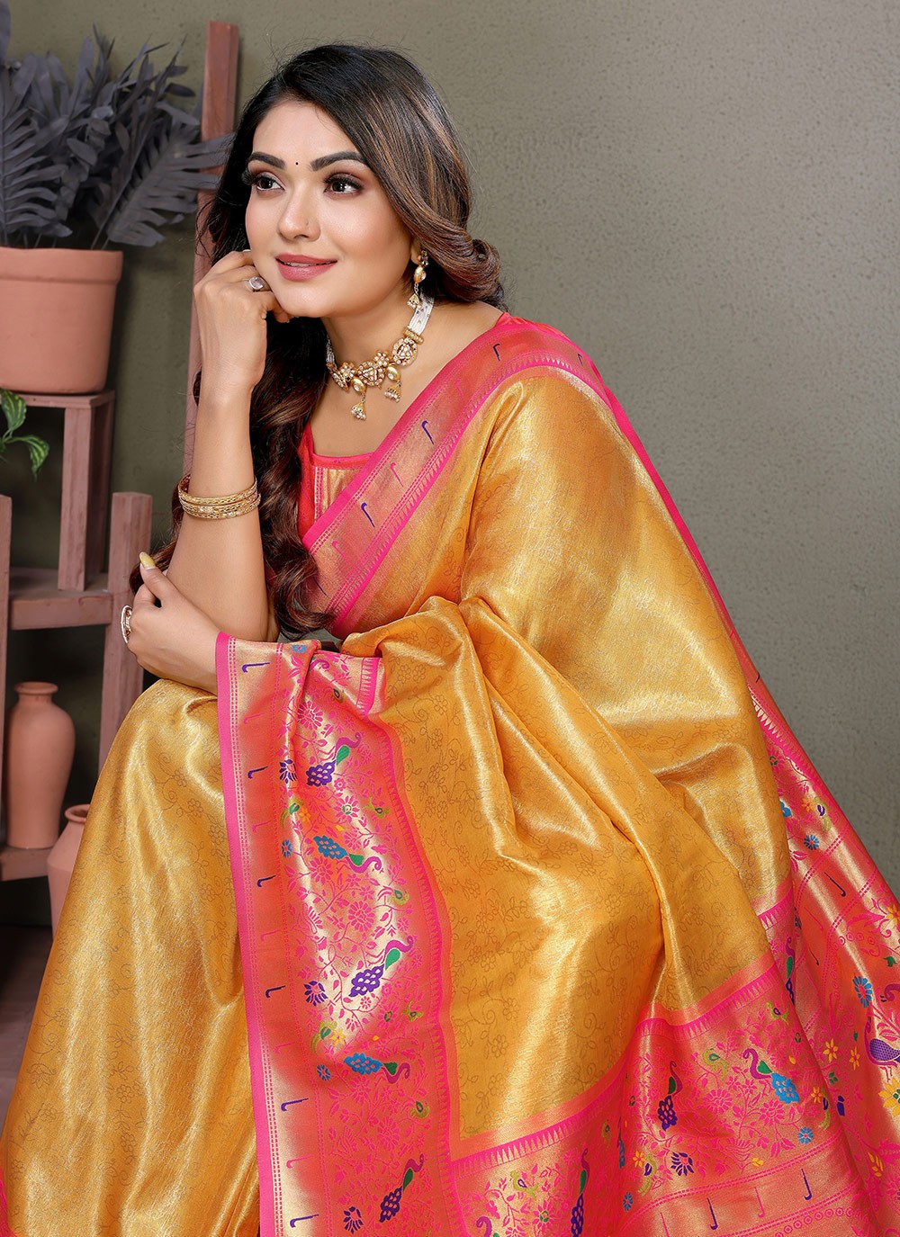 Woven Banarasi Silk Mustard Saree S14698