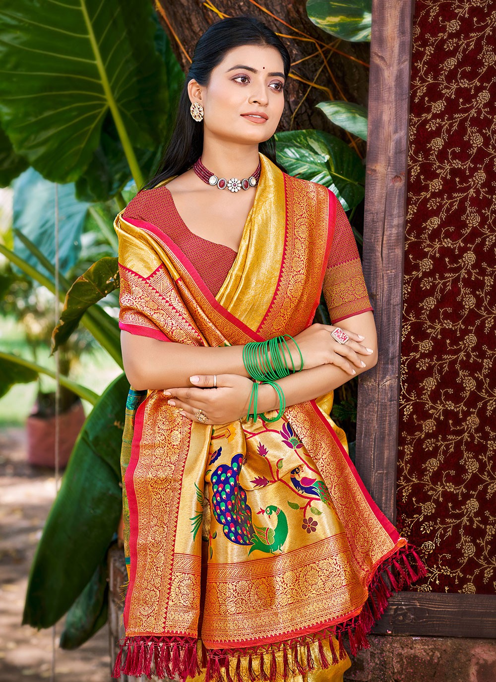 Mustard Kanjivaram Silk Contemporary Saree Weaving Zari S17763