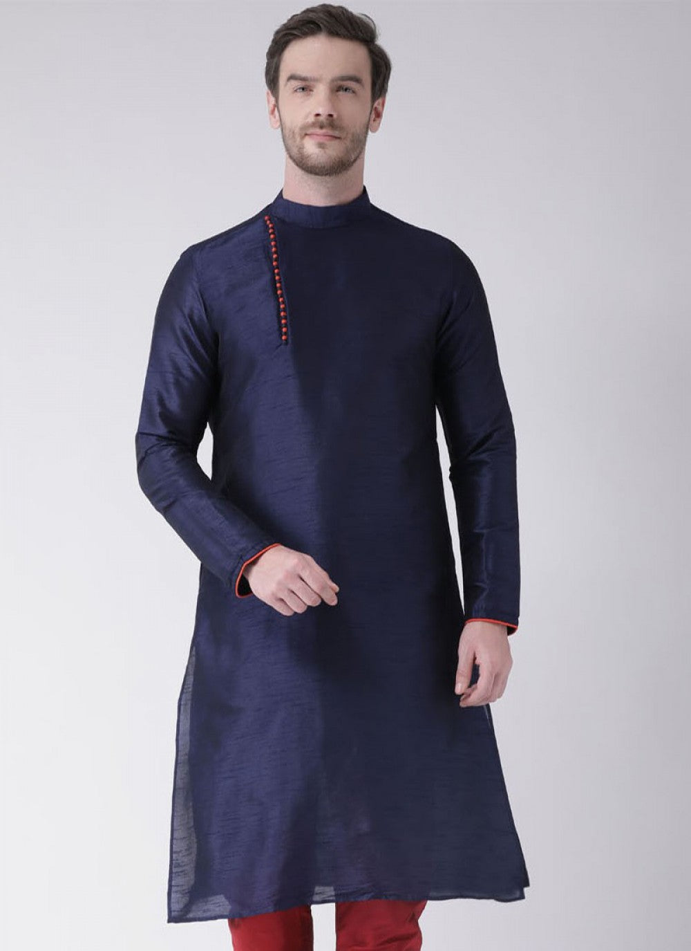 Plain Art Dupion Silk Navy Blue Kurta - M1421