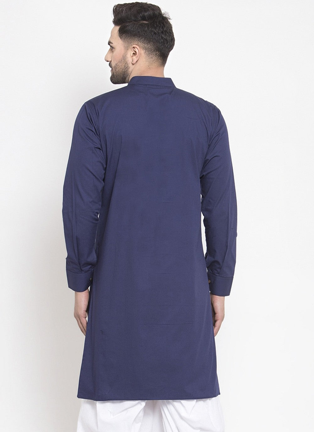 Embroidered Blended Cotton Navy Blue Kurta - M6171