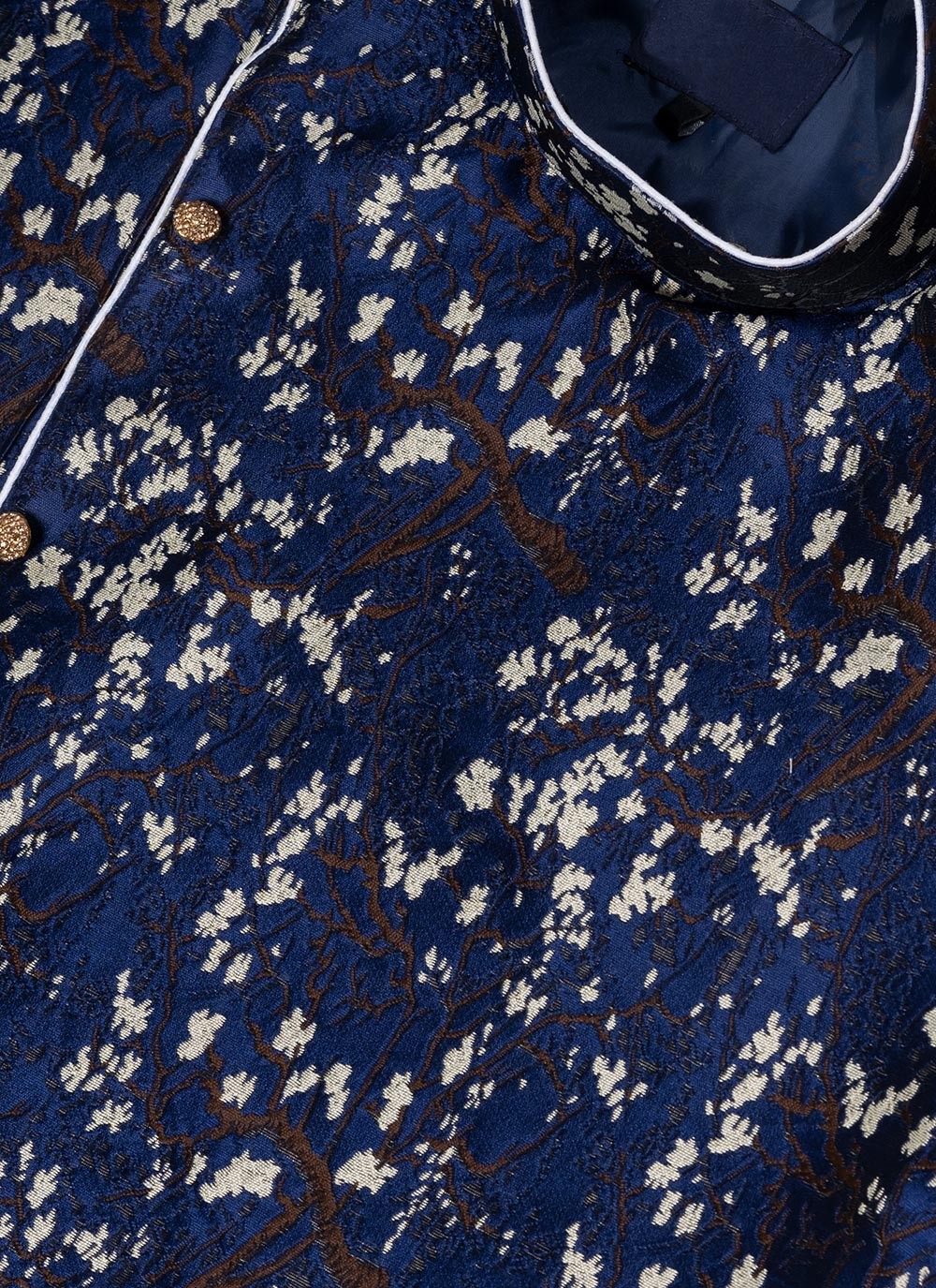 Embroidered Jacquard Silk Navy Blue Indo Western - M7047