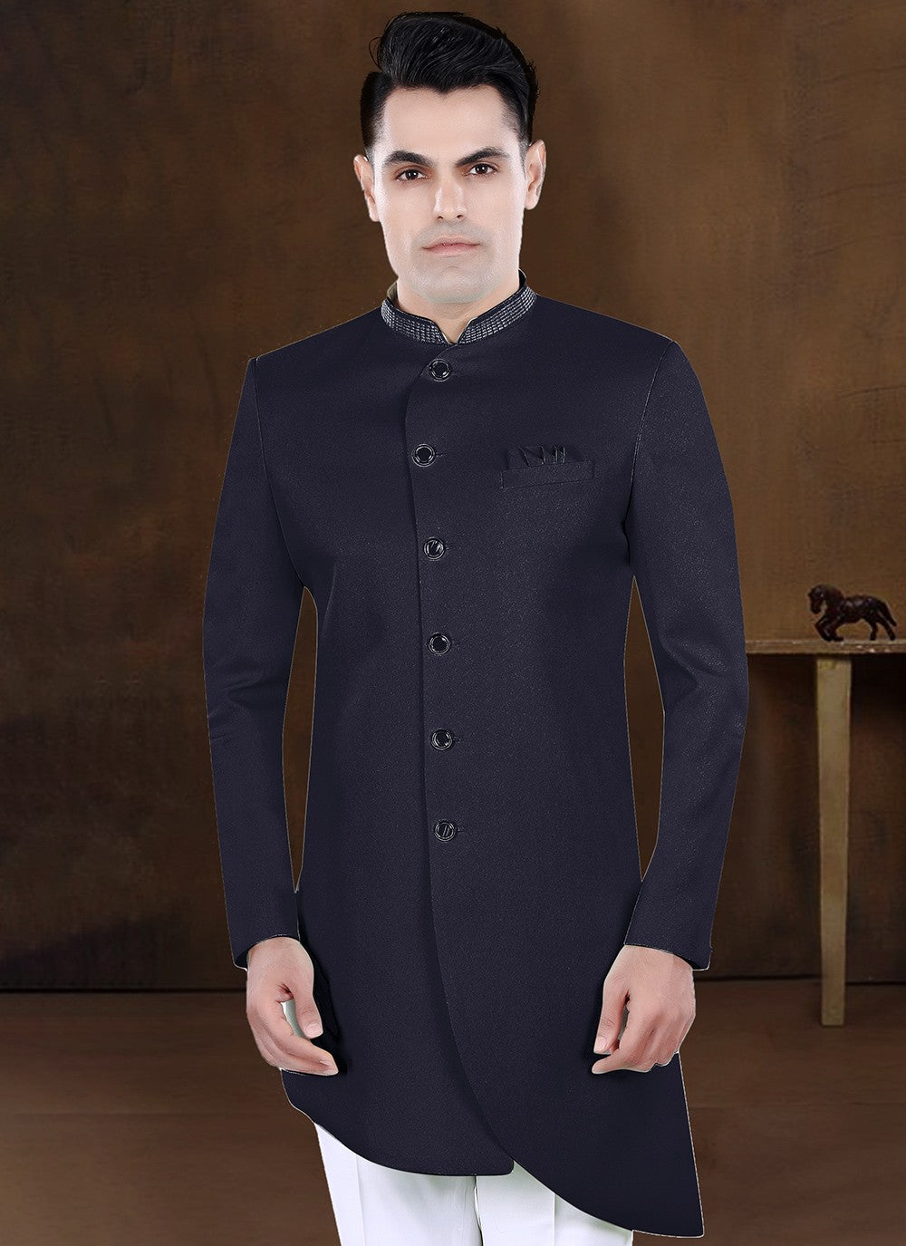 Embroidered Imported Navy Blue Indo Western - M8227