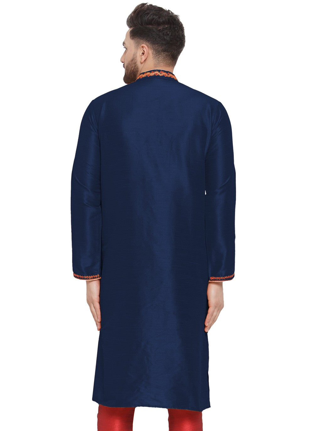 Embroidered Dupion Silk Navy Blue Kurta - M7323