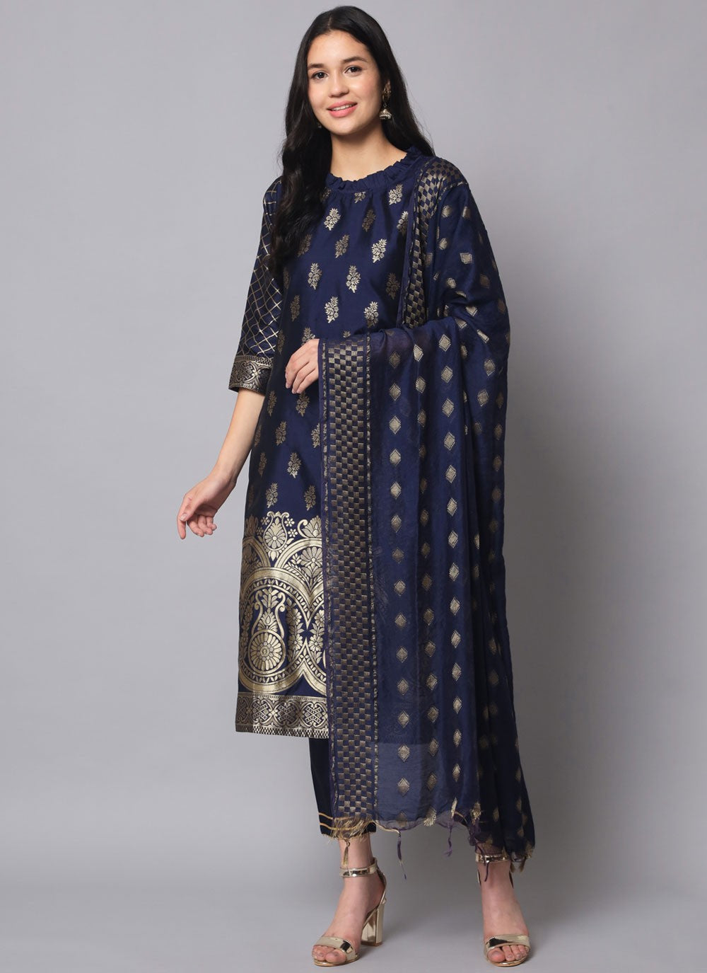 Salwar Suit Jacquard Work Navy Blue T7548