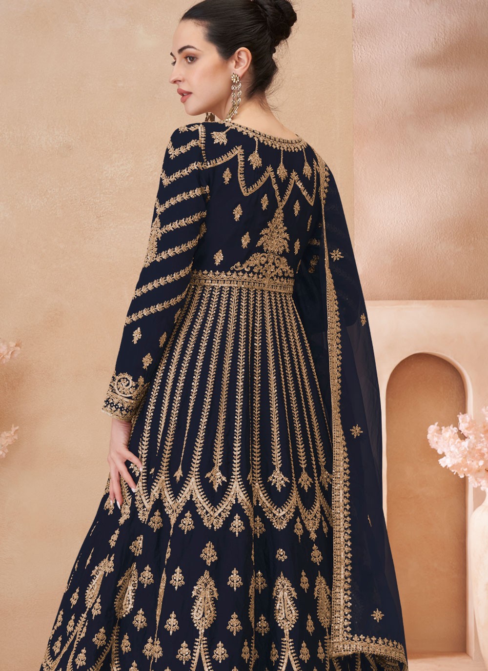 Embroidered Chinon Navy Blue Lehenga Choli L3742