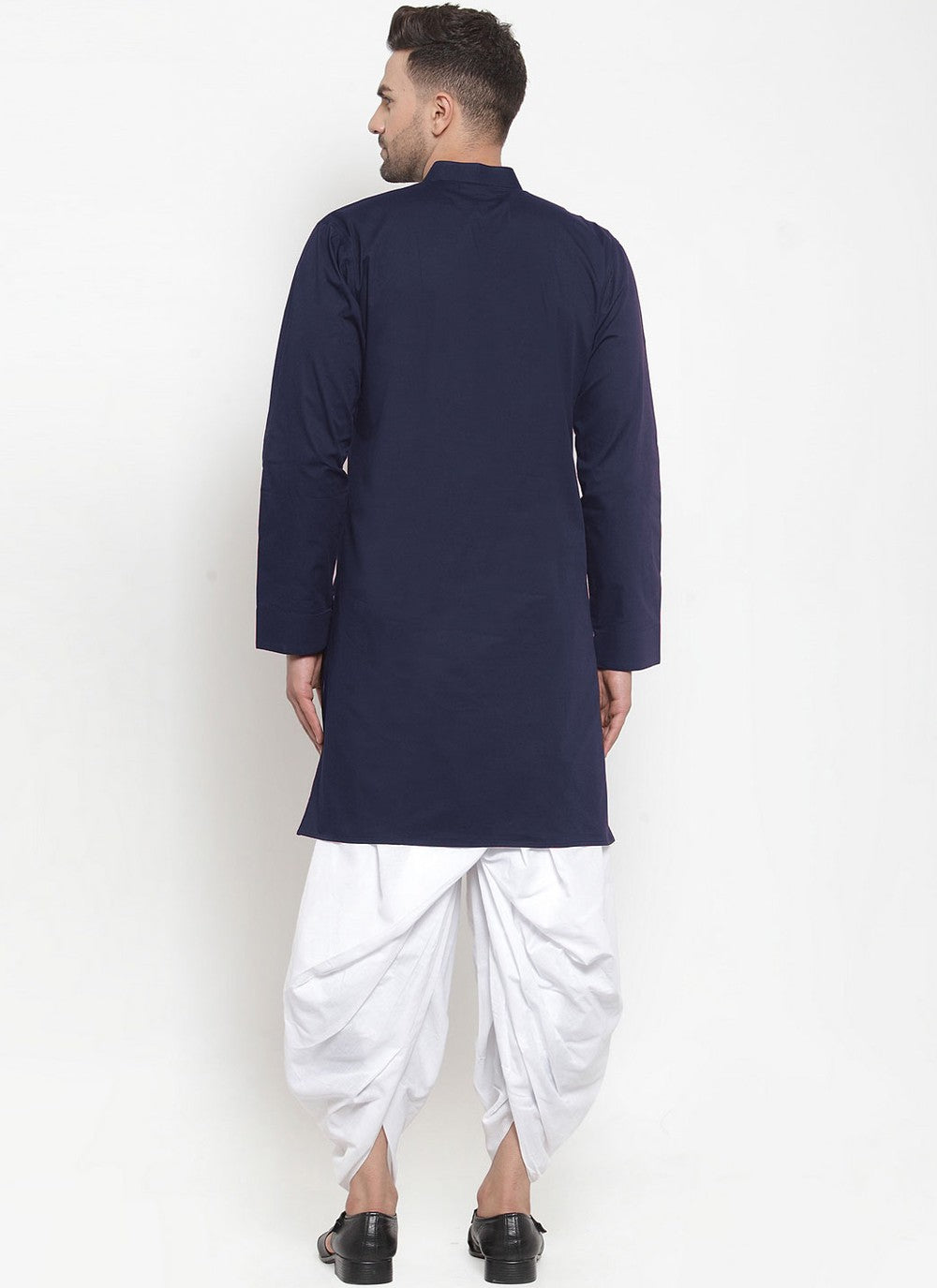 Plain Blended Cotton Navy Blue Dhoti Kurta - M4465
