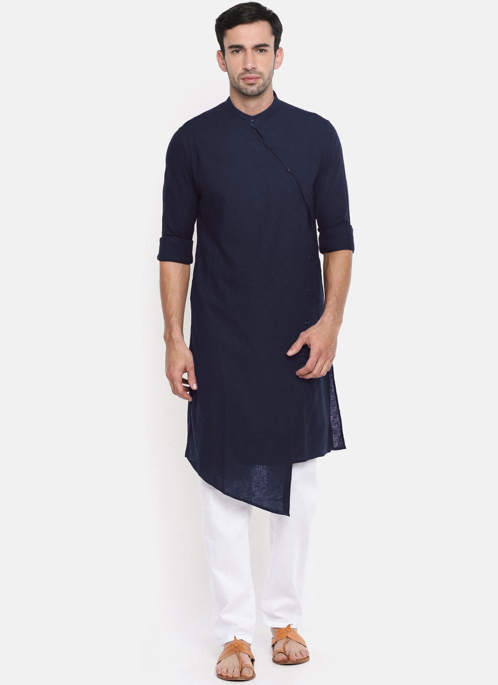 Plain Blended Cotton Navy Blue Kurta - M4566