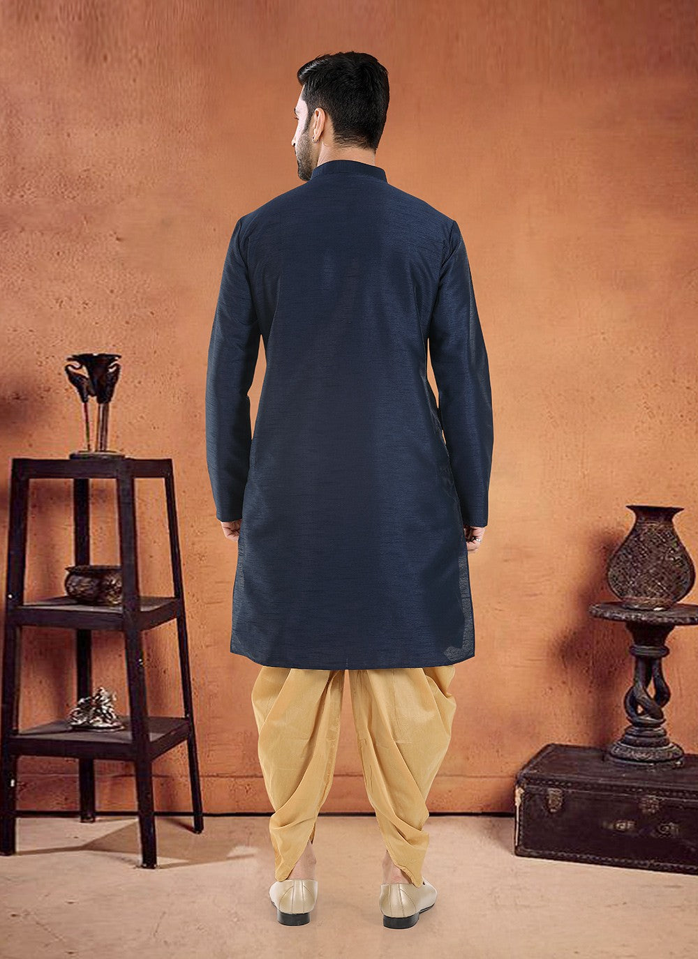 Designer Silk Navy Blue Sherwani - M8117