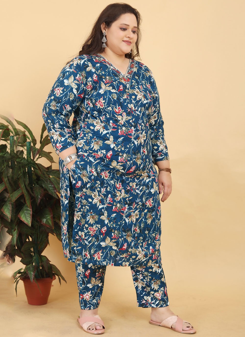 Salwar Suit Foliage Prints Navy Blue Viscose T5111