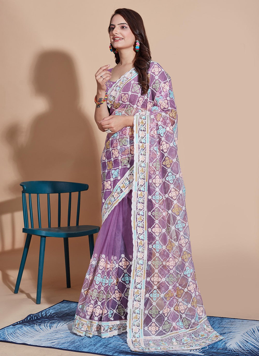 Trendy Embroidered Net Saree - S5270