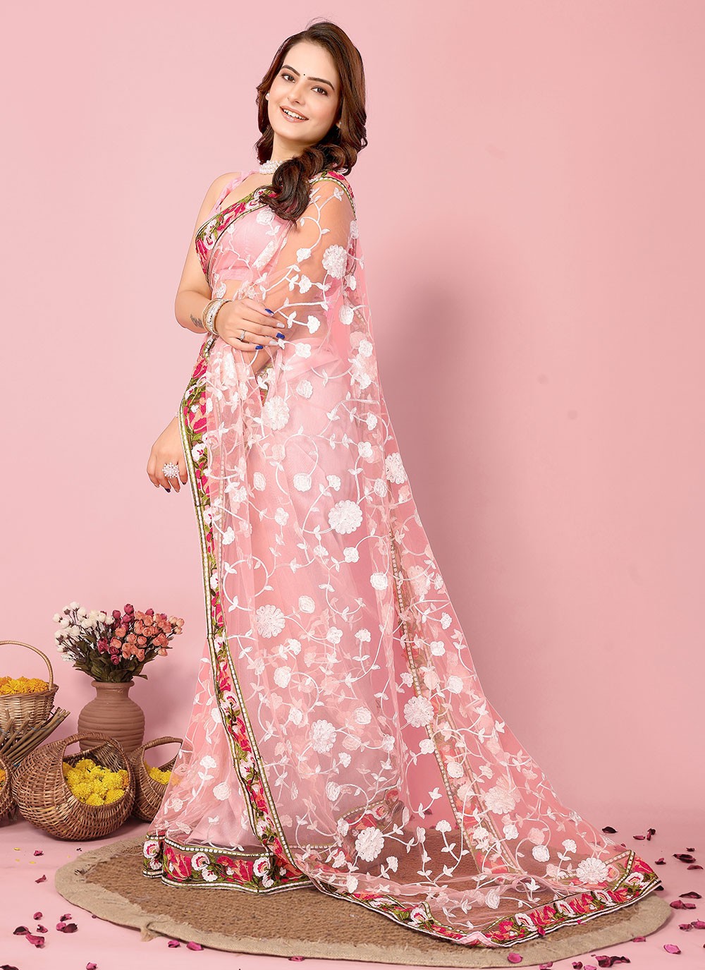 Classic Embroidered Net Saree - S6732