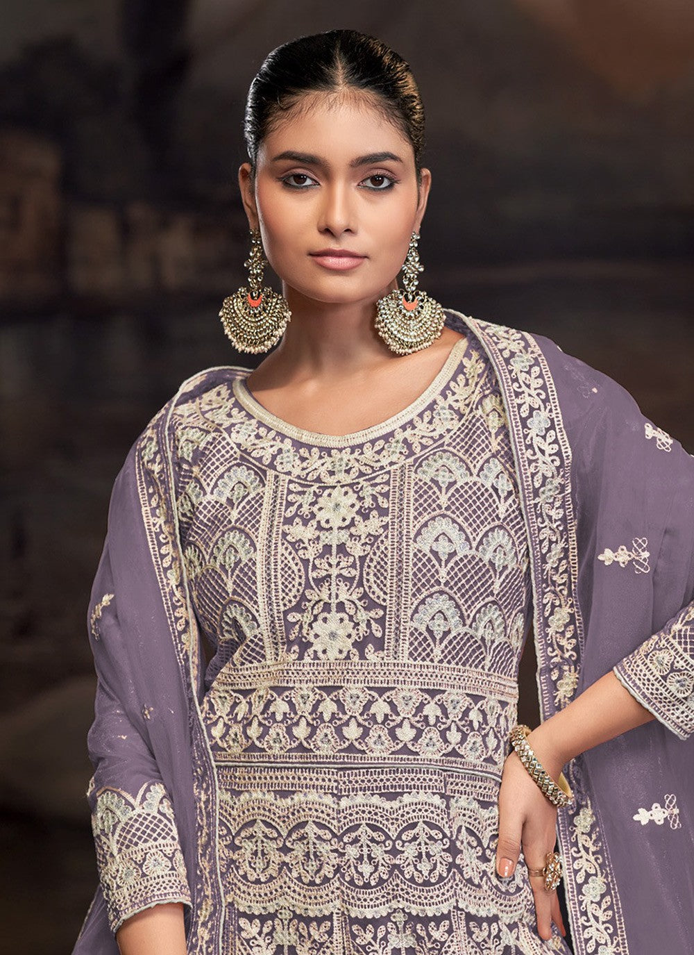 Anarkali Embroidered Purple T7010