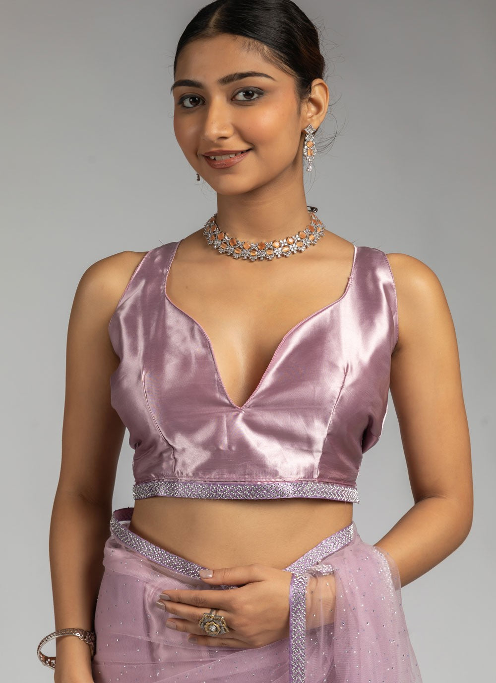 Lace Net Lavender Classic Saree S15608
