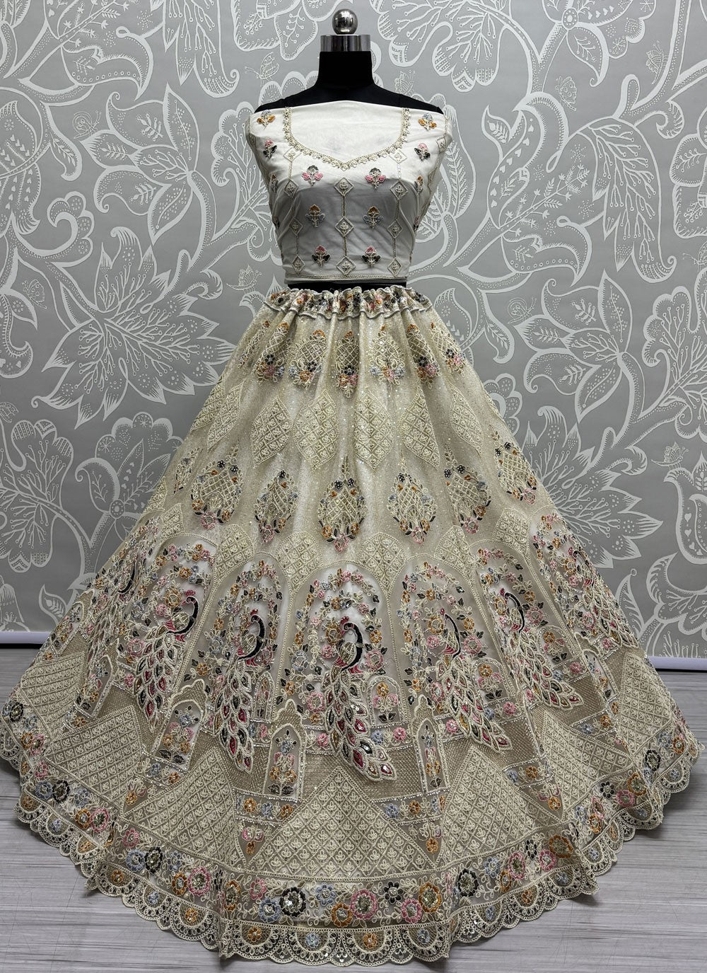 Dimond Net Off White Lehenga - L3332