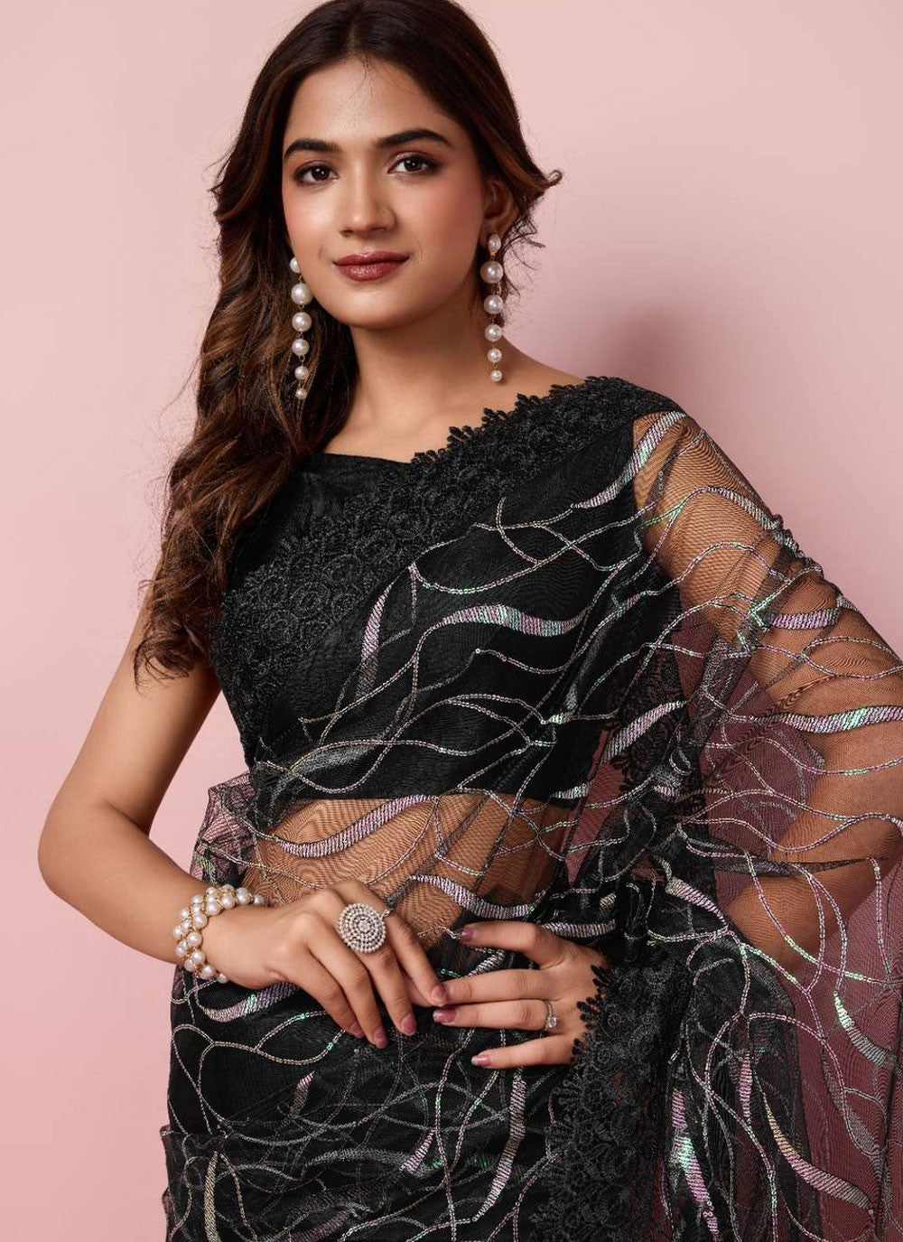 Contemporary Border Work Net Saree - S6471