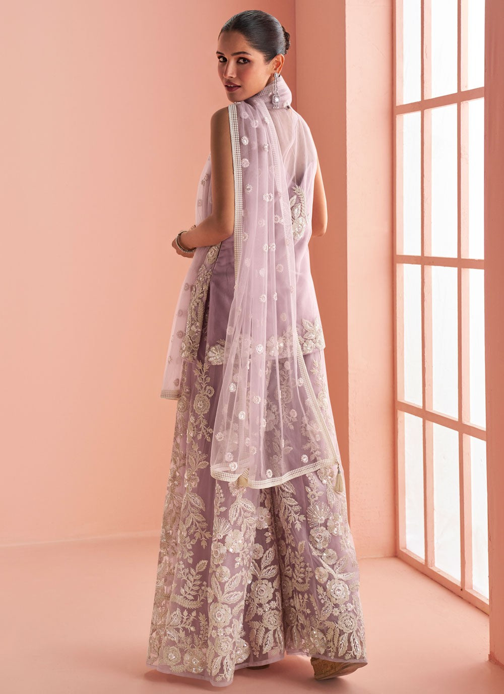 Palazzo Suit Beads, Embroidered Lavender T8283