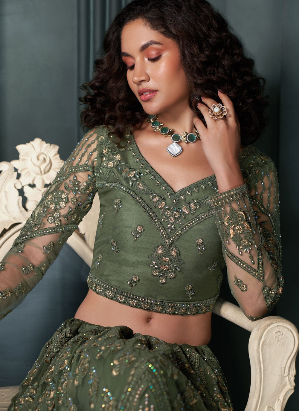 Embroidered Net A - Line Lehenga - L2216