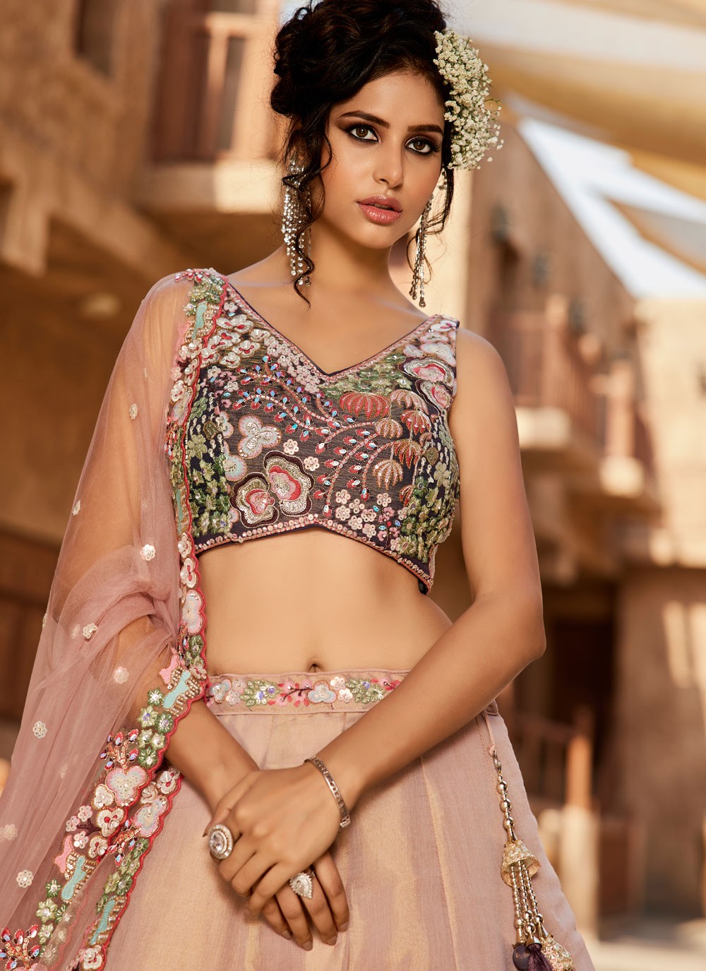 Beads Net Peach Lehenga Choli L3755