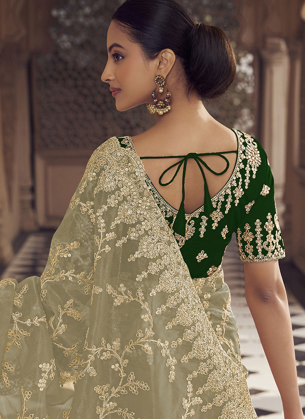 Trendy Saree Embroidered Sea Green Net S12484