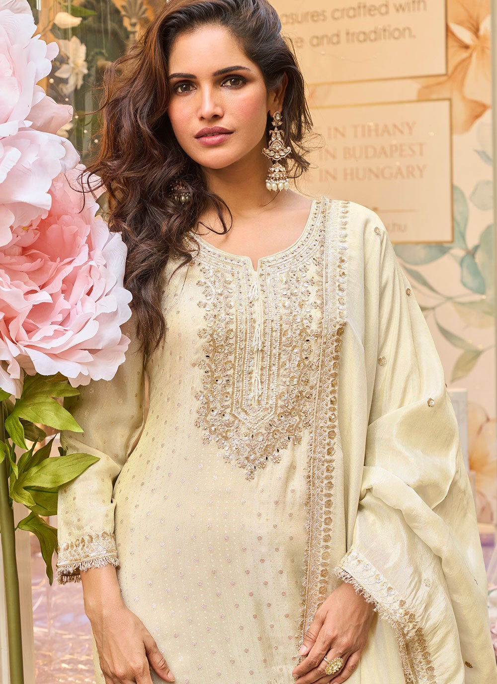 Sharara Suit Beads, Embroidered, Mirror, Zari Off White T8463