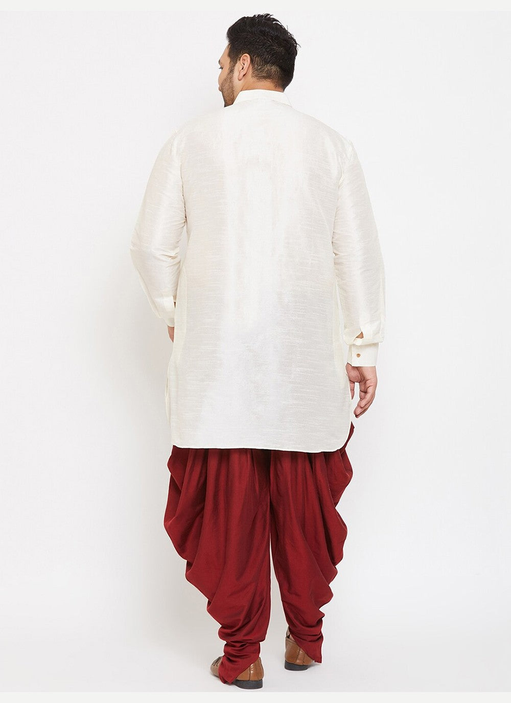 Plain Dupion Silk Off White Dhoti Kurta - M2645