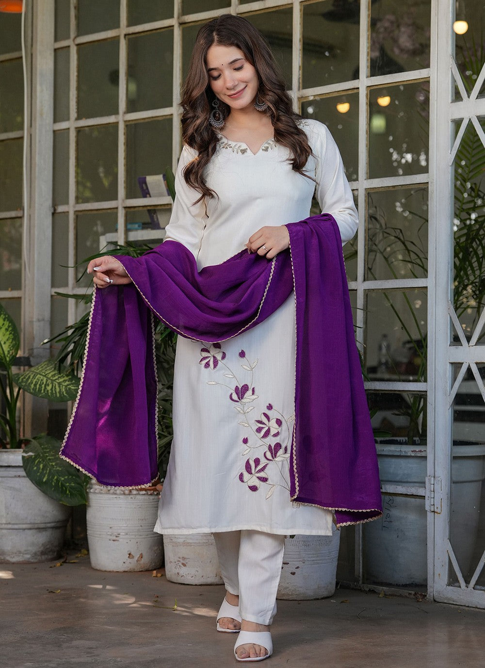 Embroidered Rayon Off White Salwar Suit T6088