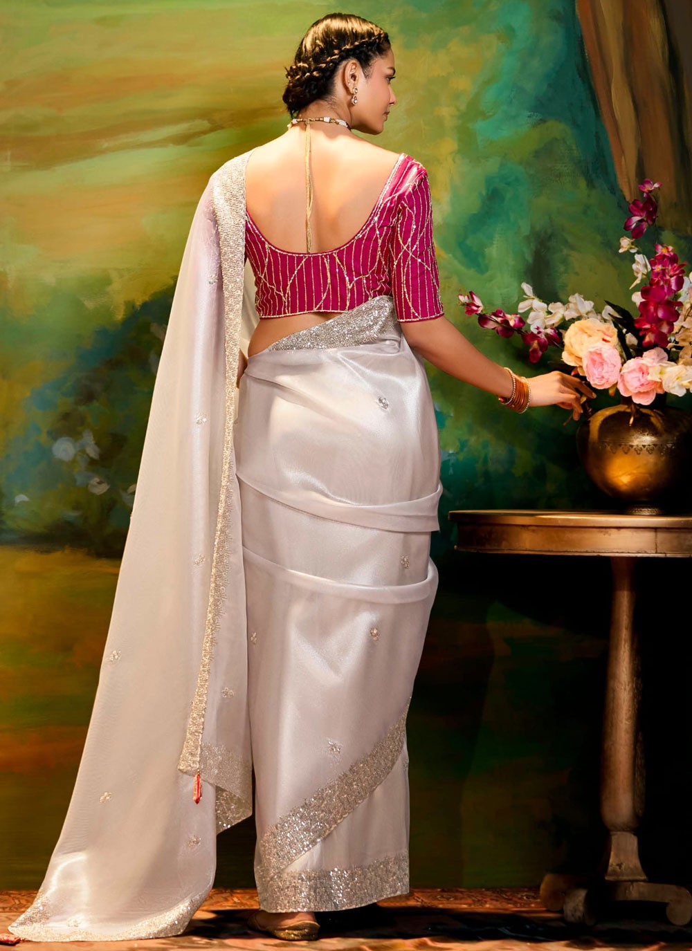 Embroidered Fancy Fabric Off White Classic Saree S15254