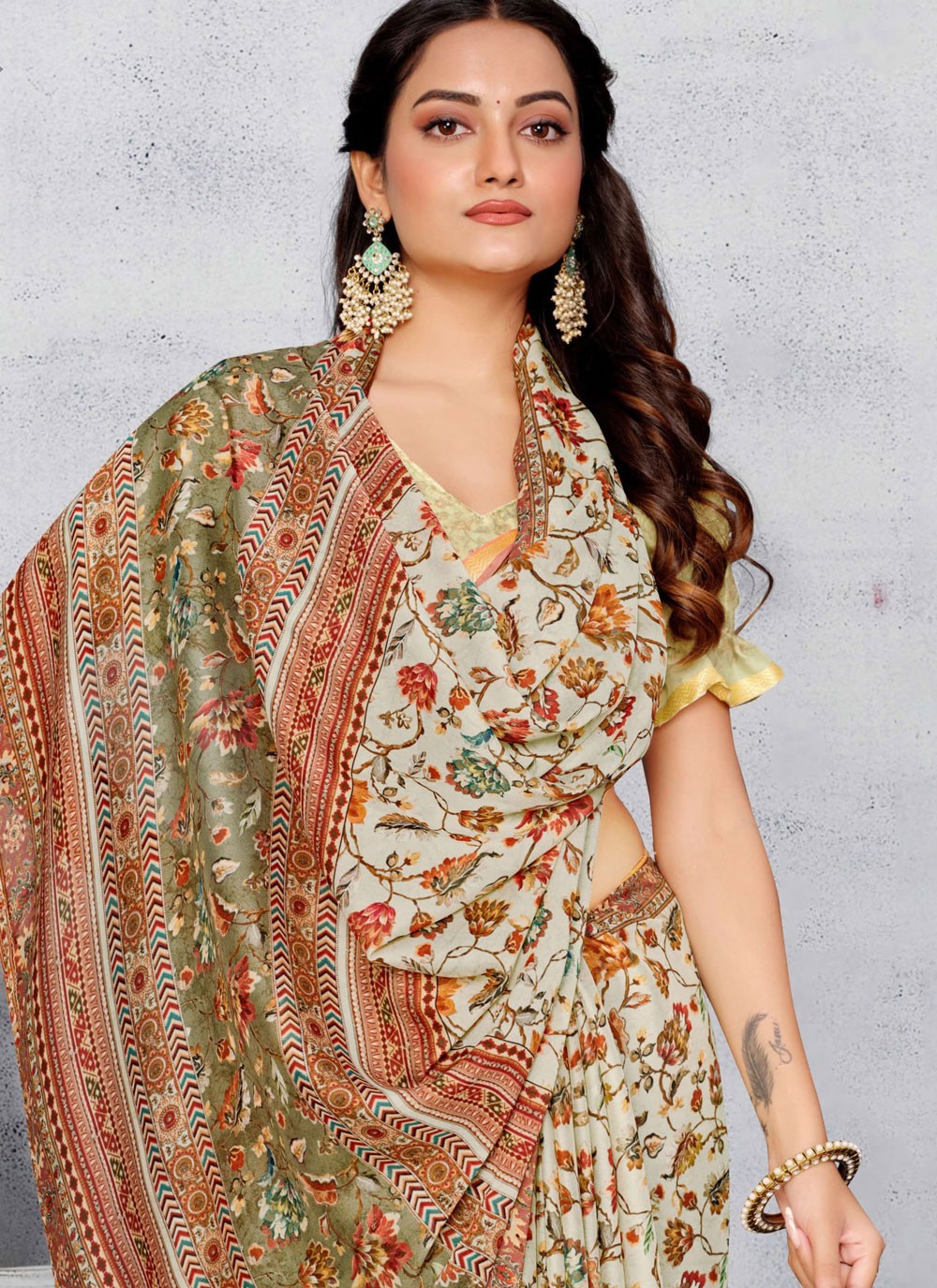 Contemporary Printed Off White Pure Crepe S12518