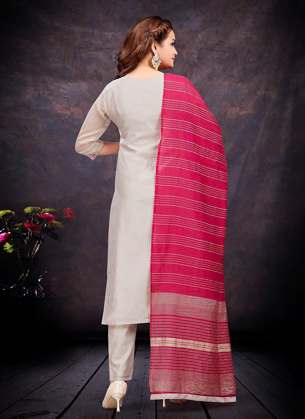 Pant Style Suit Embroidered Off White T8008