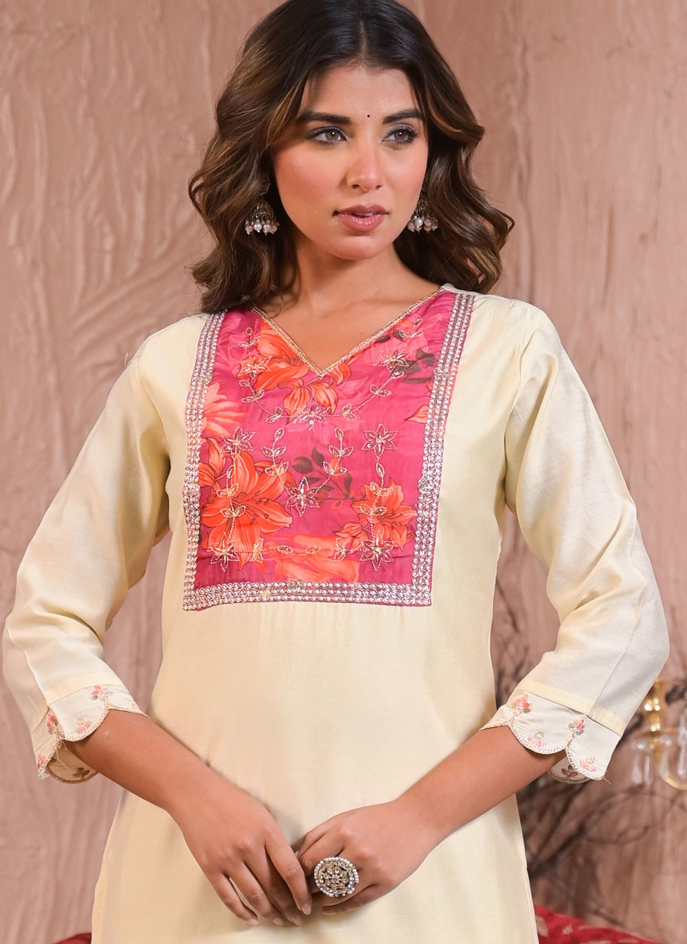 Pant Style Suit Printed, Zari Off White T7003