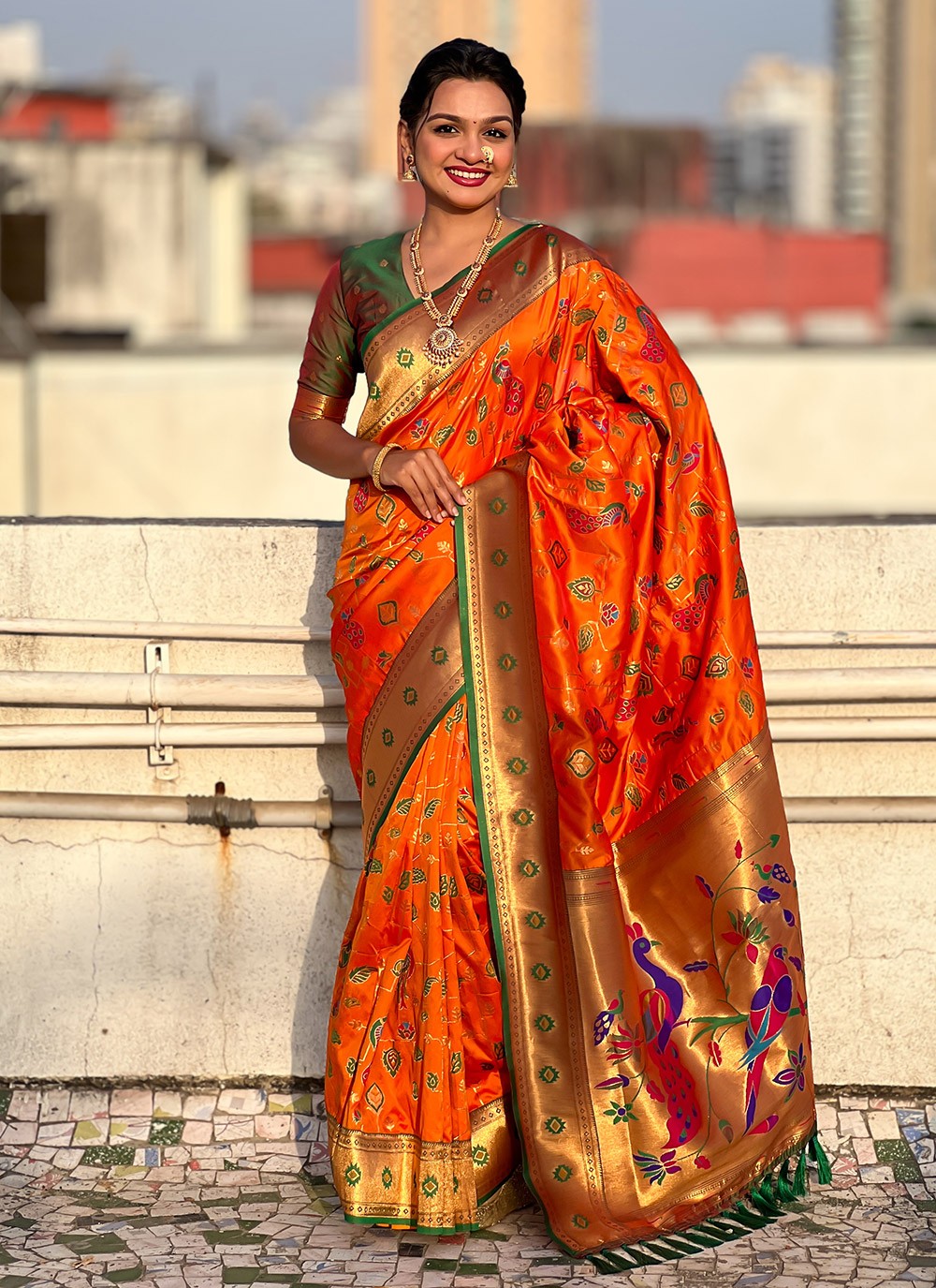 Meenakari Silk Orange Saree S14760