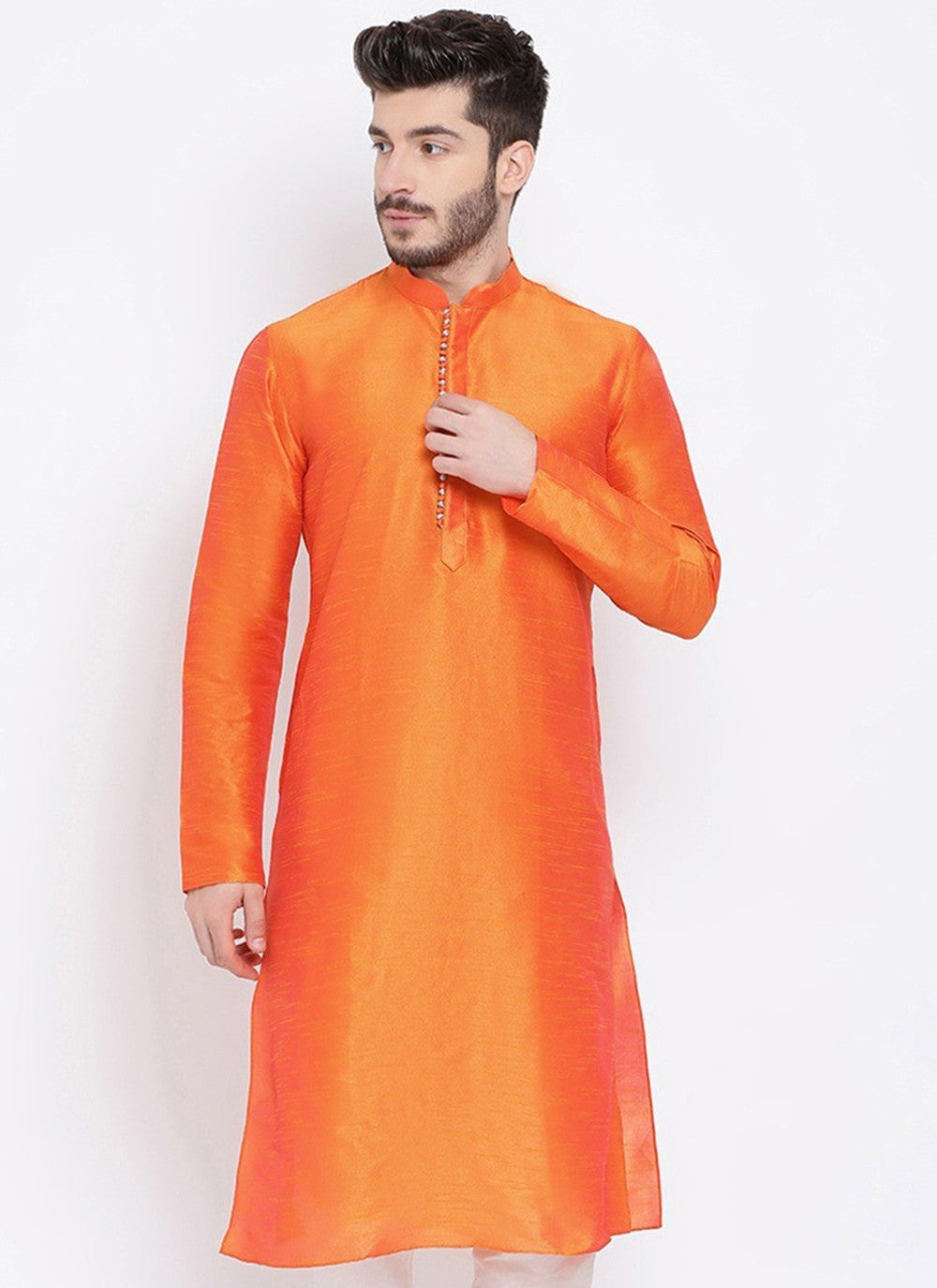 Plain Dupion Silk Orange Kurta - M1990