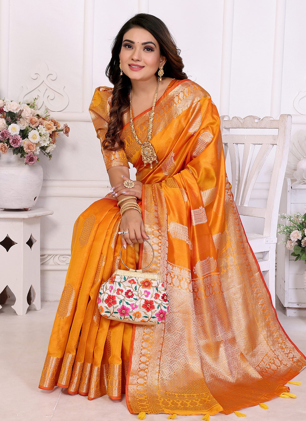 Classic Saree Woven Orange Organza Saree S13622