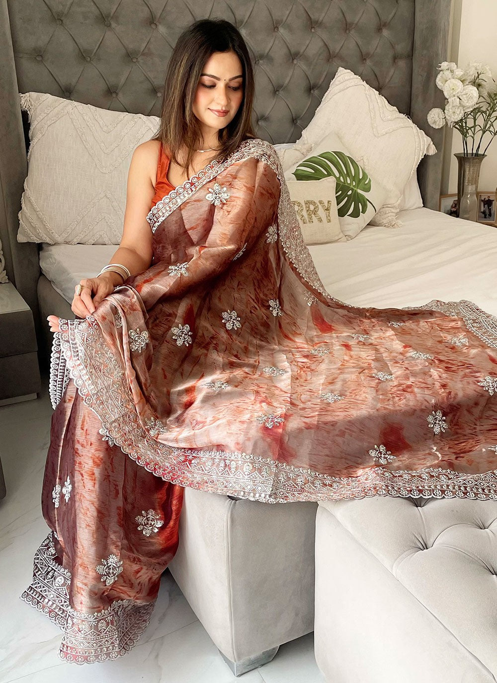 Classic Embroidered Organza Saree - S6906