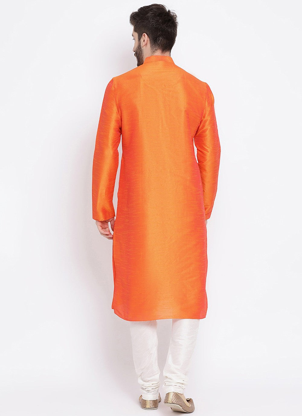 Plain Dupion Silk Orange Kurta Pyjama - M2001