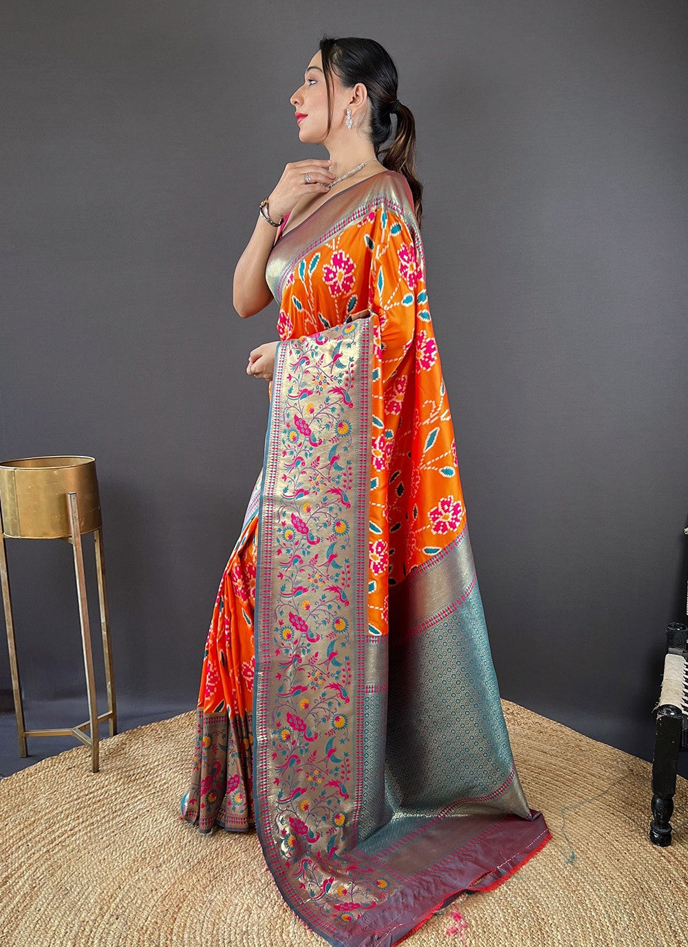 Classic Saree Printed Orange Silk Saree S13700