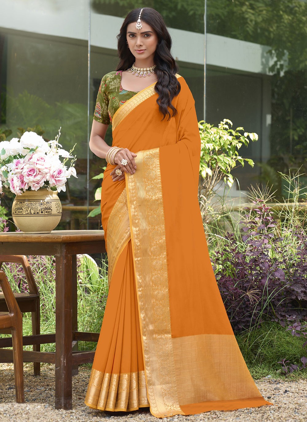 Orange Silk Trendy Saree Weaving Zari S20429