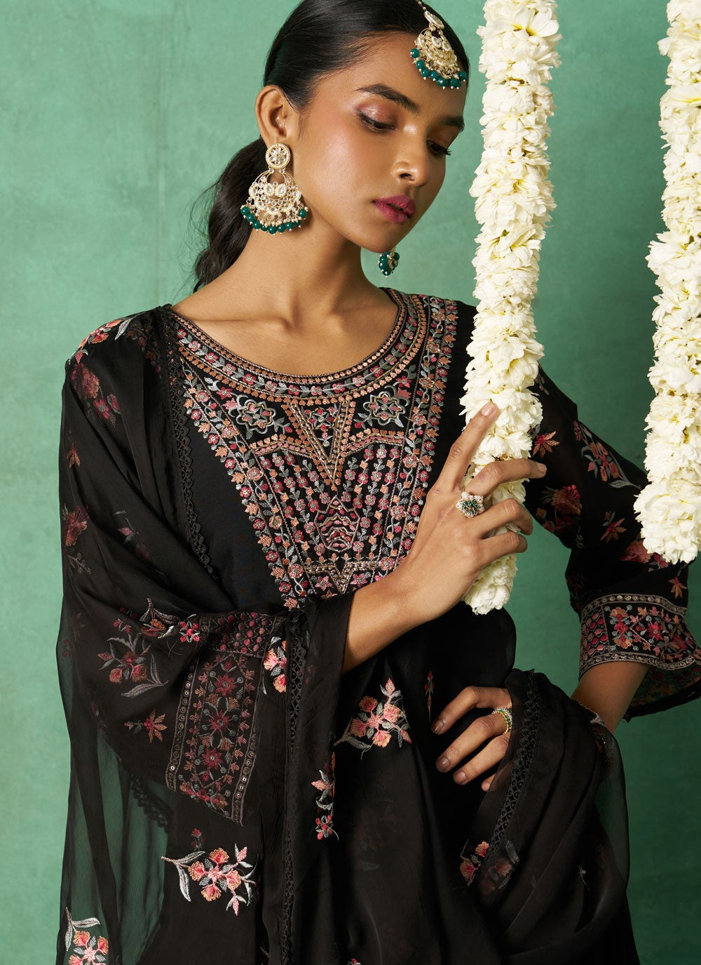 Salwar Suit Embroidered Black Organza T5775