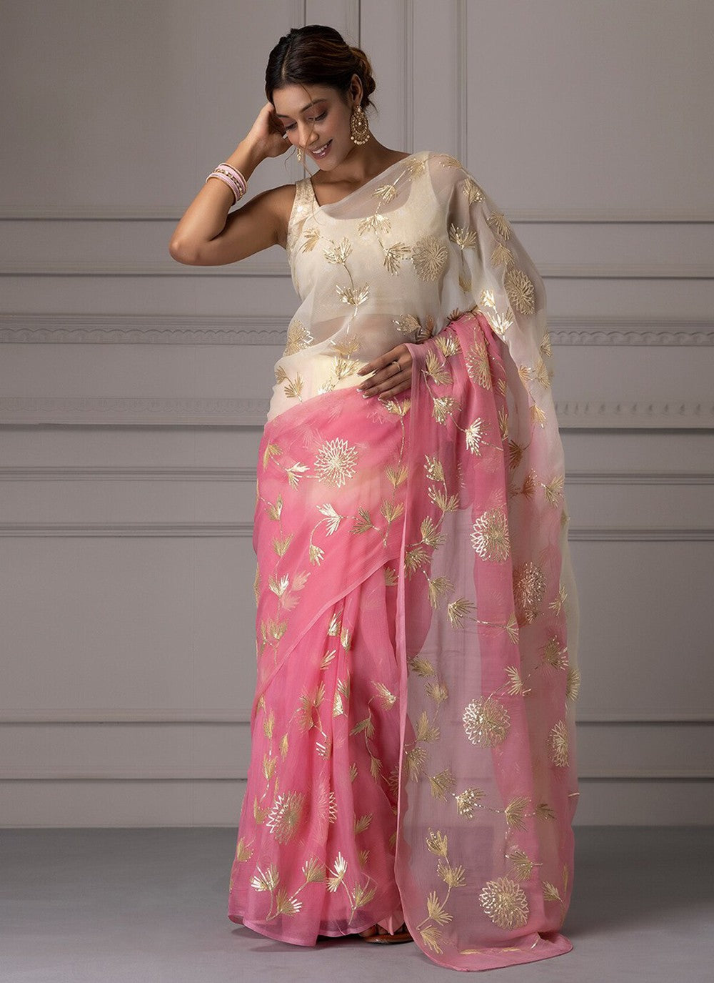 Gota Patti Organza Pink Contemporary Saree S14995