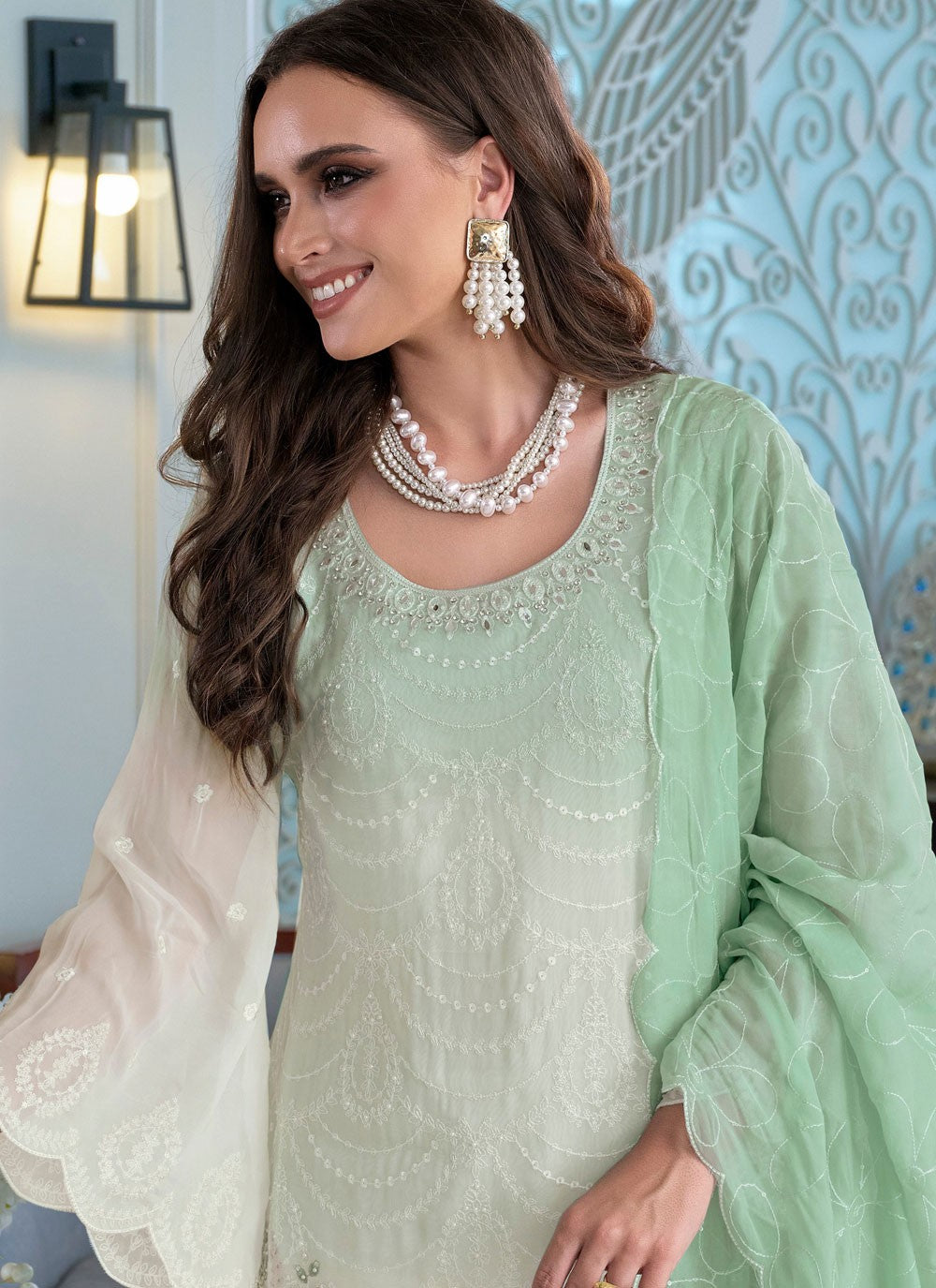 Pant Style Suit Sequins, Thread Green T7804