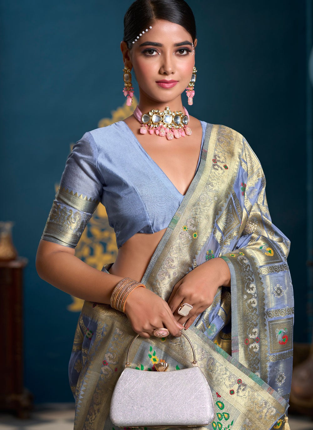 Designer Multi Work Lavender Organza Saree S13188